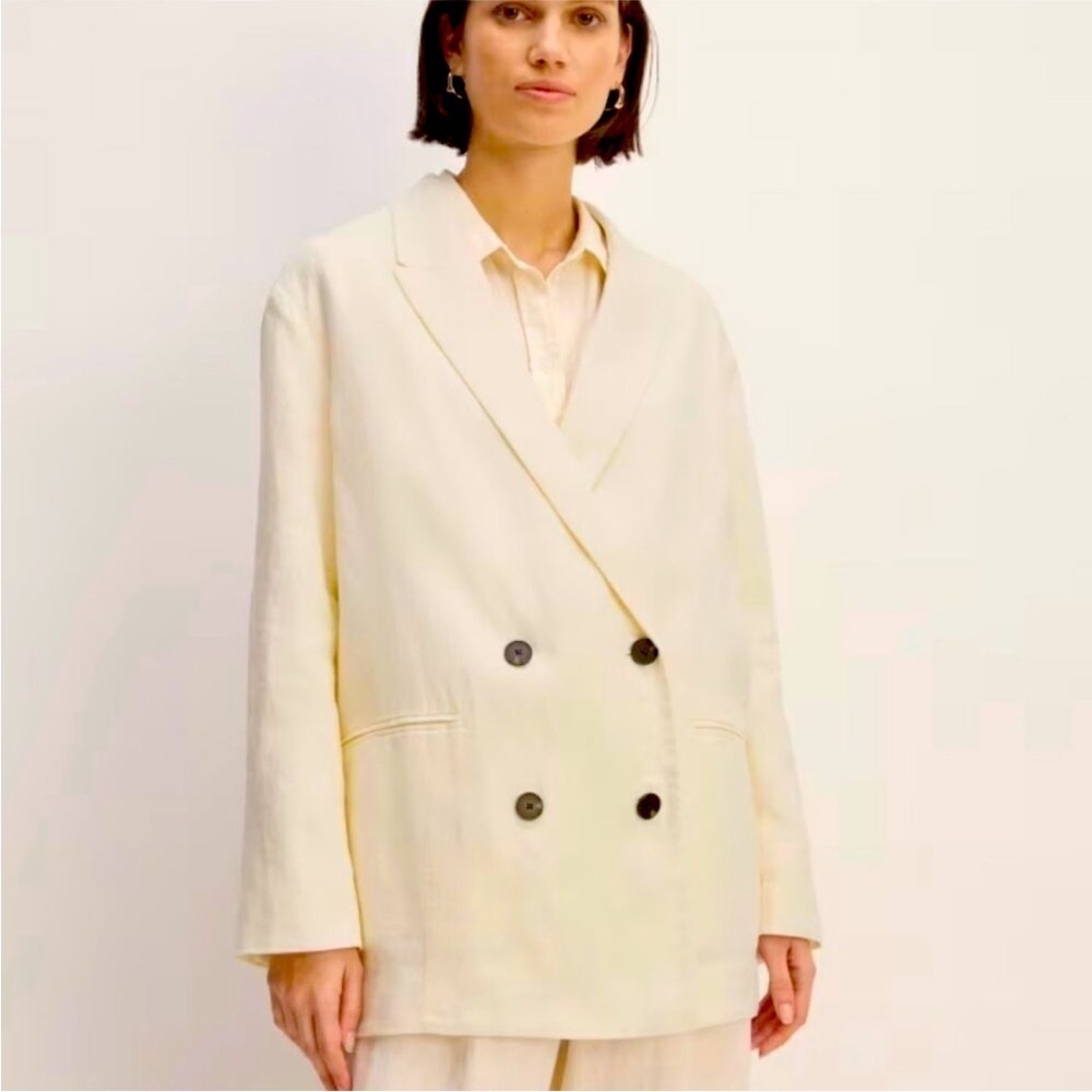 NWT Everlane The Linen Double Breasted Blazer Size 2 Cream White